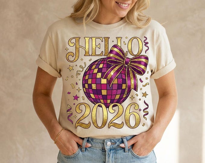 Happy New Year Disco Ball PNG • Dalmatian Bow New Year T-Shirt Design • Glitter Checkered Ball Graphic • Sublimation Digital Download