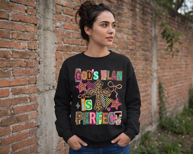 God’s Plan Is Perfect PNG, Christian Leopard Cross T-Shirt Design, Retro Faith Quote Graphic, Religious Sublimation Printable