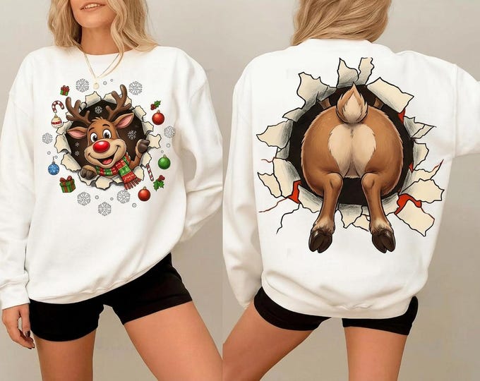 Playful Holiday Illustration Featuring a Fun Front-and-Back Character Design for Festive Apparel Projects