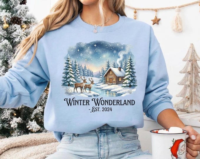 Winter Wonderland Cabin Scene Graphic | Christmas Holiday Design (Digital Download)