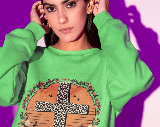 Leopard Cross Faith Over Fear PNG: Christian Sunset Floral (Digital Download)