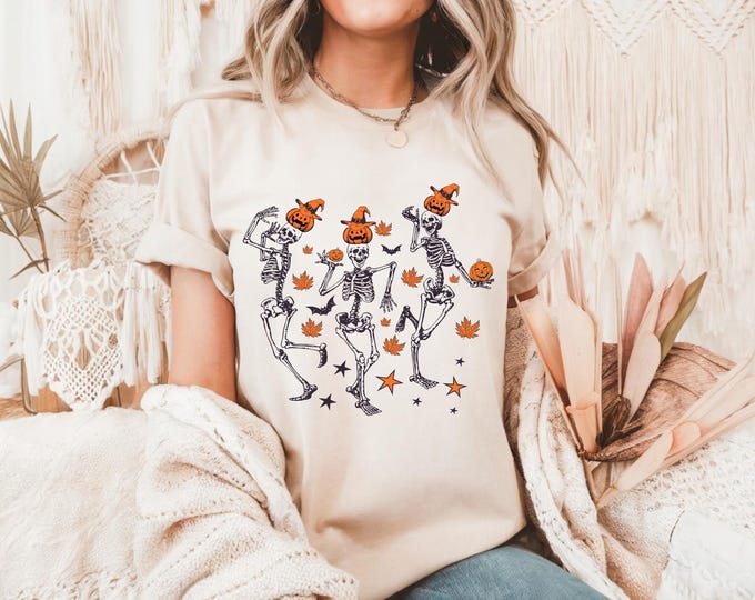 Dancing Pumpkin Skeleton Sweatshirt: Spooky Halloween Crewneck