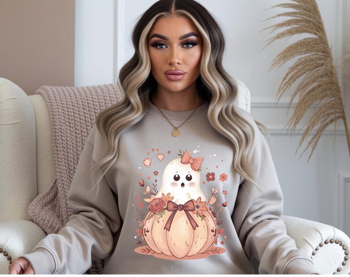 Vintage Floral Ghost Pumpkin PNG: Boho Halloween Clipart (Digital Download)