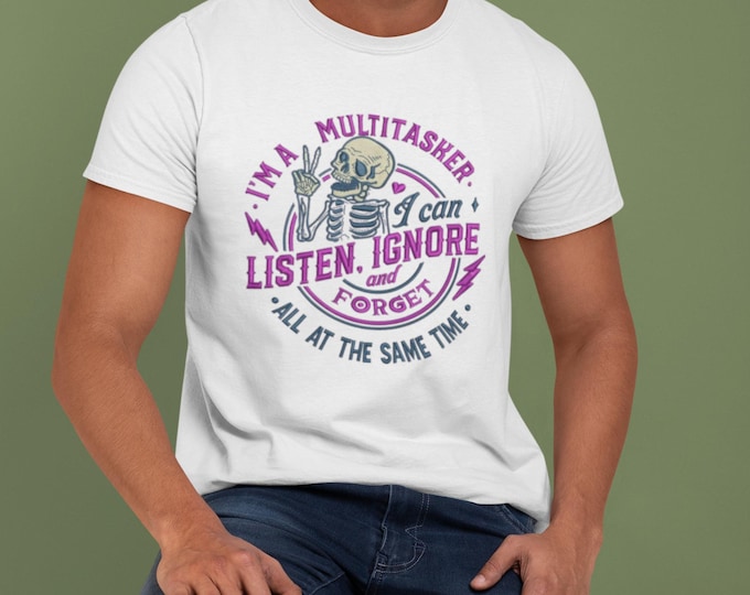 Skeleton Multitasker T-Shirt: Fun Halloween Unisex Tee