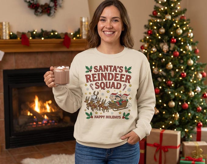Reindeer Squad Christmas T-Shirt Design | Cute Santa Sleigh PNG | Funny Holiday Digital Download for Sublimation