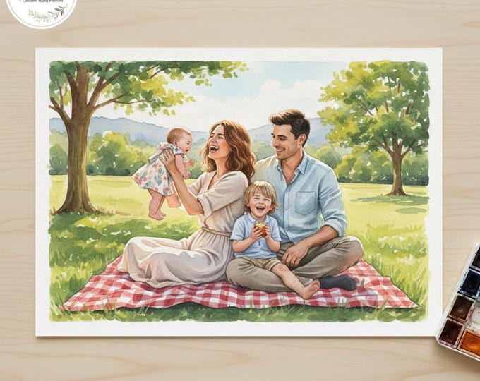 Custom Watercolor Family Portrait – Personalized Anniversary Art Print