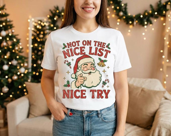 Vintage Santa 'Not on the Nice List' PNG SVG, Retro Christmas Design (Digital Download)