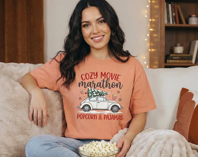 Cozy Movie Night PNG Digital Download Pajamas and Popcorn T Shirt Design Cute Winter Car Clipart Sublimation Printable Art for Crafts