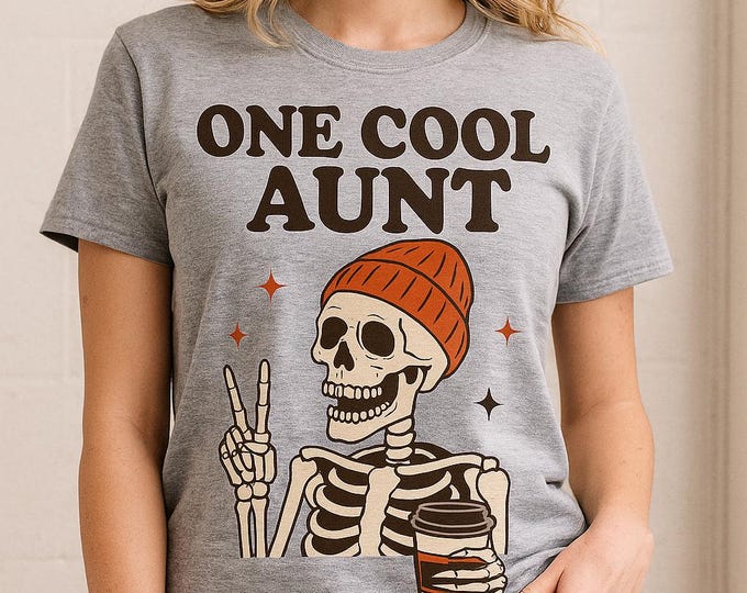 Retro Aunt Skeleton PNG | Coffee Clipart, Halloween T-Shirt (Digital Download)