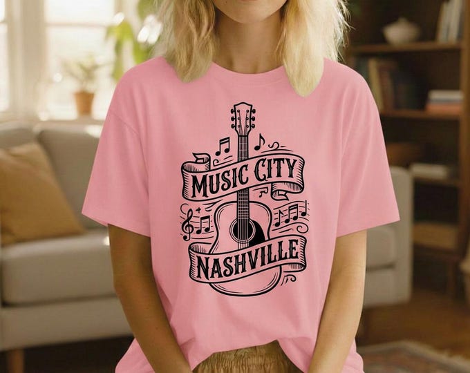 Vintage-Inspired Musical Illustration with Artistic Guitar and Banner Elements for Creative Apparel Projects