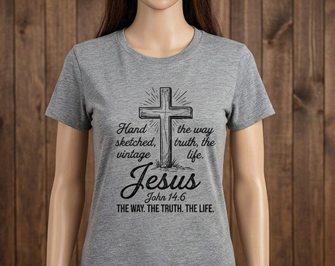 Vintage Cross, Jesus Shirt Design, John 14:6 (Digital Download)