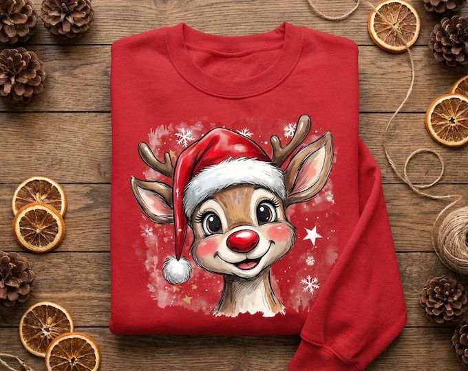Christmas Reindeer PNG | Santa Hat Graphic (Digital Download)