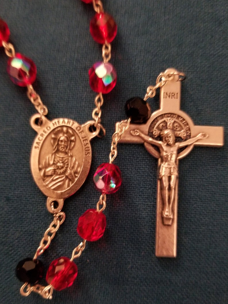 Rosario Sagrado Corazón de Jesús Aurora Boreal Roja - Etsy México