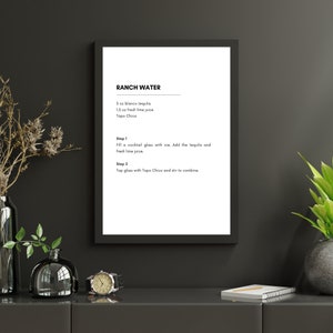 Ranch Water Recipe Art Print, Digital Download Print, Large Printable Art, Downloadable Prints, Cocktail Print
