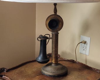 Antique candlestick telephone lamp