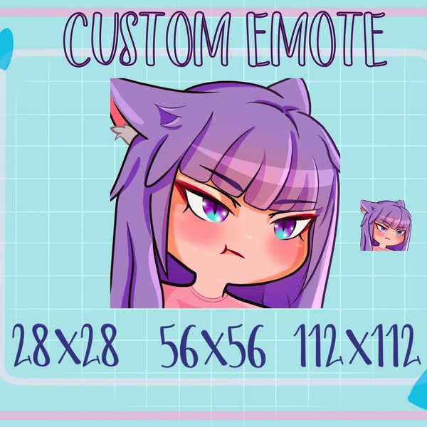 TWITCH EMOTE Girl Fox/cat purple hair Angry purple and blue eyes |Twitch Graphic | Youtube | Discord