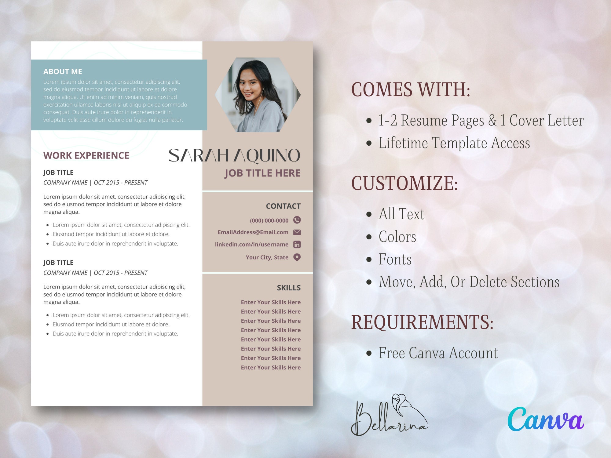Resume Cover Letter Template Canva Modern Resume Iris Resume Etsy