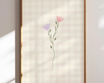 Gingham Nursery Print: Cottagecore Wall Art, Hand Illustrated