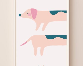 Cute Sausage Dog Print | Gift for Sausage Dog Lover | Colourful Wall Art | Girly Sausage Dog Print | Pink Sausage Dog Art | Dachshund Print