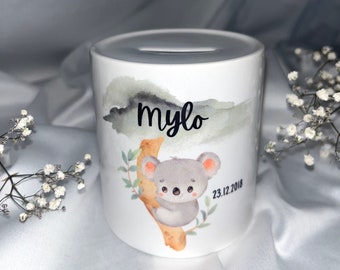 Personalisierte Spardose / Geschenk Geburt / Geschenk Taufe / Geburtstagsgeschenk Kind / Erster Geburtstag / Geld Geschenk / Koala Spardose