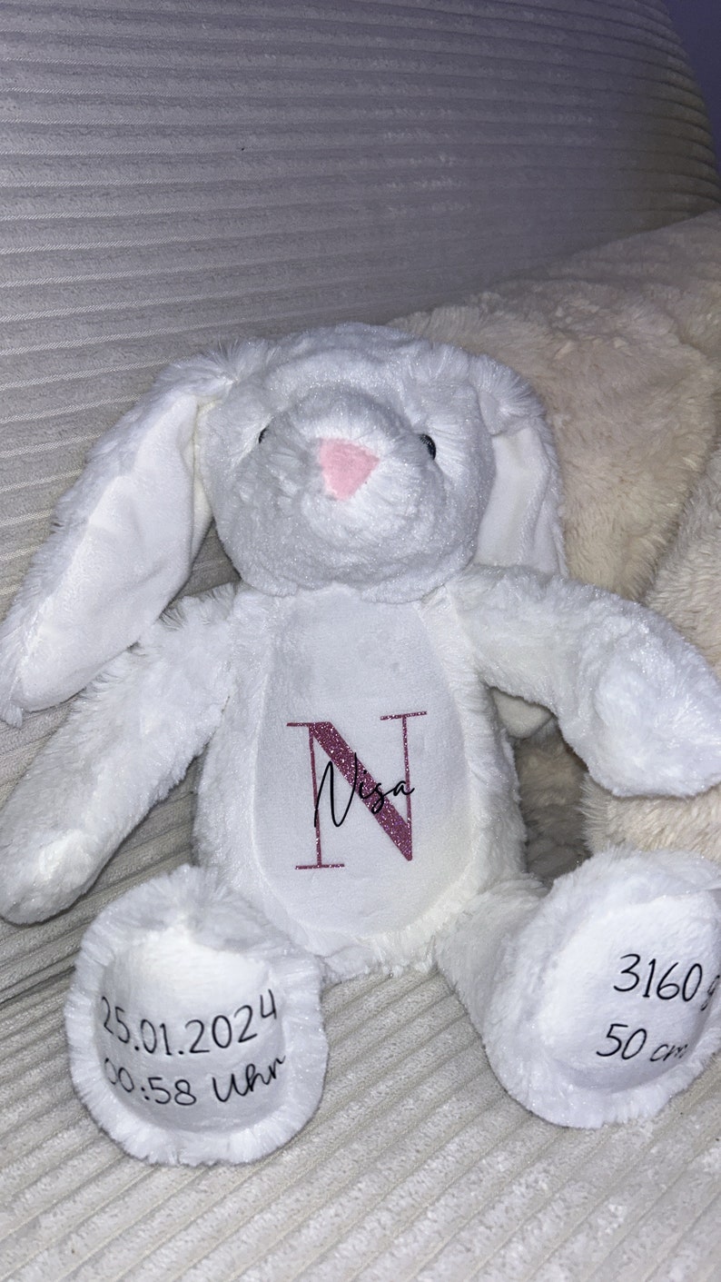 Personalisiertes Kuscheltier/ Stofftier / Geschenk zur Geburt / Geschenk Kinder / Geschen Weihnachten / Geschenk Geburtstag / Geschenk Taufe Weißer Hase