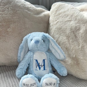 Personalized cuddly toy/stuffed toy/birthday gift/children's gift/Christmas gift/birthday gift/baptism gift Blauer Hase