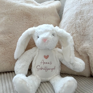 Personalisiertes Kuscheltier / Stofftier / Geschenk zur Geburt / Geschenk Kinder / Geschenk Weihnachten / Schutzengel / Geschenk Taufe Weißer Hase