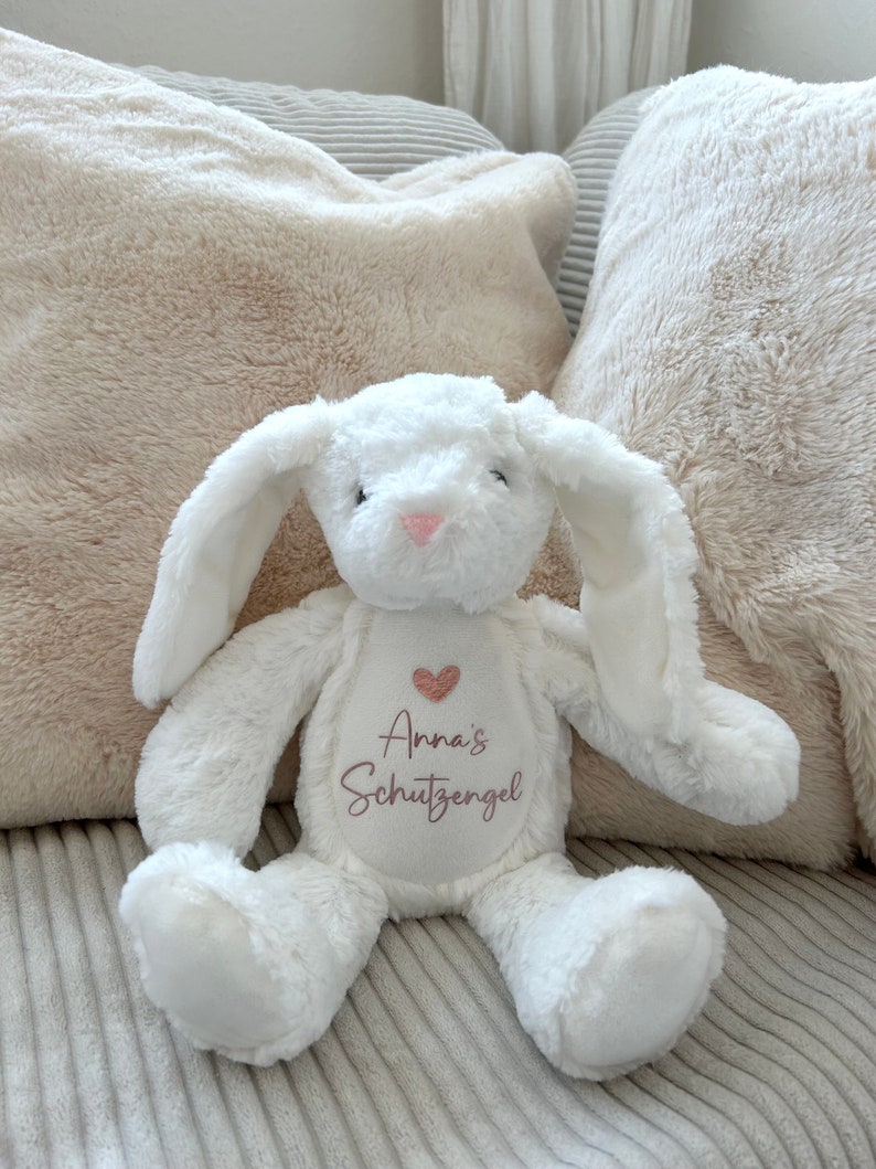 Personalisiertes Kuscheltier / Stofftier / Geschenk zur Geburt / Geschenk Kinder / Geschenk Weihnachten / Schutzengel / Geschenk Taufe Weißer Hase