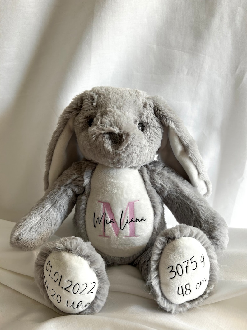 Personalized cuddly toy/stuffed toy/birthday gift/children's gift/Christmas gift/birthday gift/baptism gift Grauer Hase