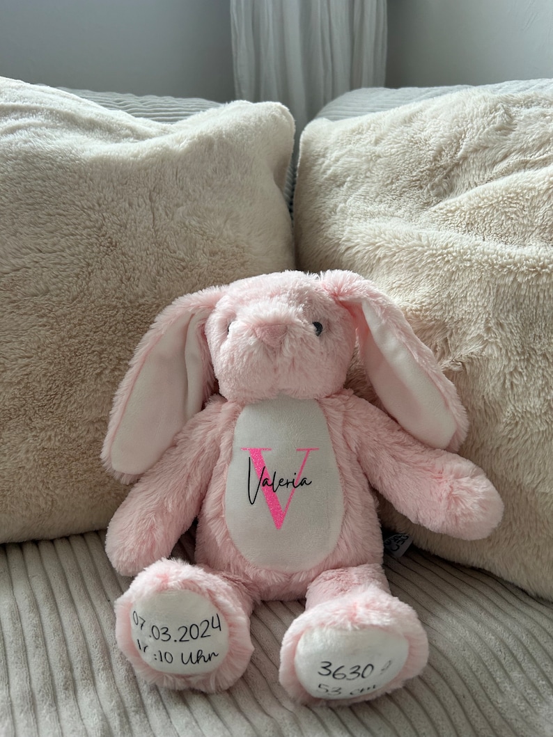 Personalisiertes Kuscheltier/ Stofftier / Geschenk zur Geburt / Geschenk Kinder / Geschen Weihnachten / Geschenk Geburtstag / Geschenk Taufe Rosa Hase