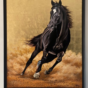 VERY LARGE Stallion Original Horse Painting with Gold Leaf