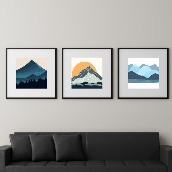 Abstract Mountains Printable Artwork, Natural Tone Mountain, Mountain Set Of 3, Nature Posters, Mountains Posters, Forest Prints