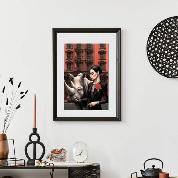 Frida Kahlo Inspired Art | Frida's Rhino Digital Printable Art | Digital Download | Descarga Rhino | Contemporary Art