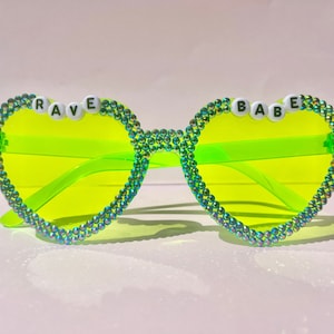 SALE: Festival glasses, &quot;Rave Babe&quot; heart sunglasses, bedazzled sunglasses, festival outfit accessory, funky sunglasses