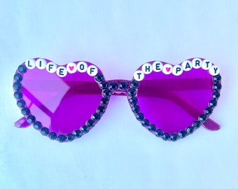 Gafas de festival, gafas de sol de corazón "Life of the Party", gafas de sol deslumbradas, traje de festival, gafas de sol rave