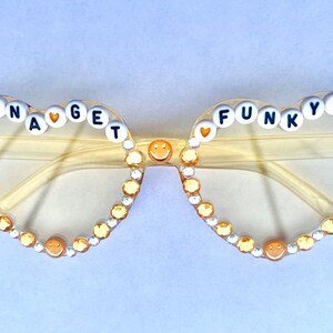 Festival glasses, &quot;Gonna Get Funky&quot; heart sunglasses, bedazzled sunglasses, festival outfit accessory, funky sunglasses