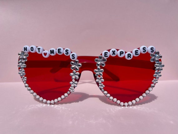 SALE: Hot Mess Express Heart Sunglasses, Bedazzled Sunglasses, Fun