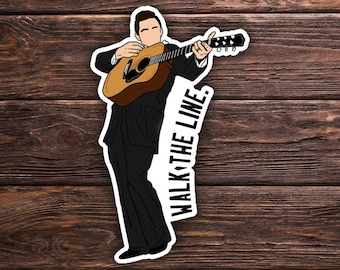 Johnny Cash Pegatina O Imán - Música Country - Retro - Clásico - Caminar por la línea - Botella de agua de hidroflask portátil - Lindo regalo - Cultura pop