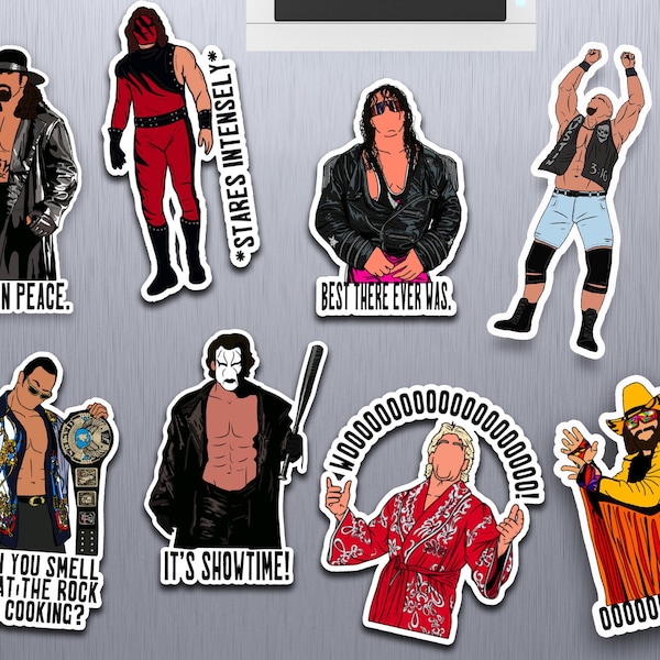 Classic Wrestler Magent OR Sticker set - magnets - stickers - wcw - wwf - wwe - 90s - fridge magnets - novelty