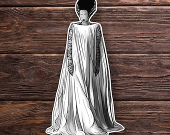 Bride of Frankenstein Sticker OR Magnet - Spooky - Halloween -  Hand Drawn  - Laptop Hydroflask Water Bottle Decal - Cute Gift