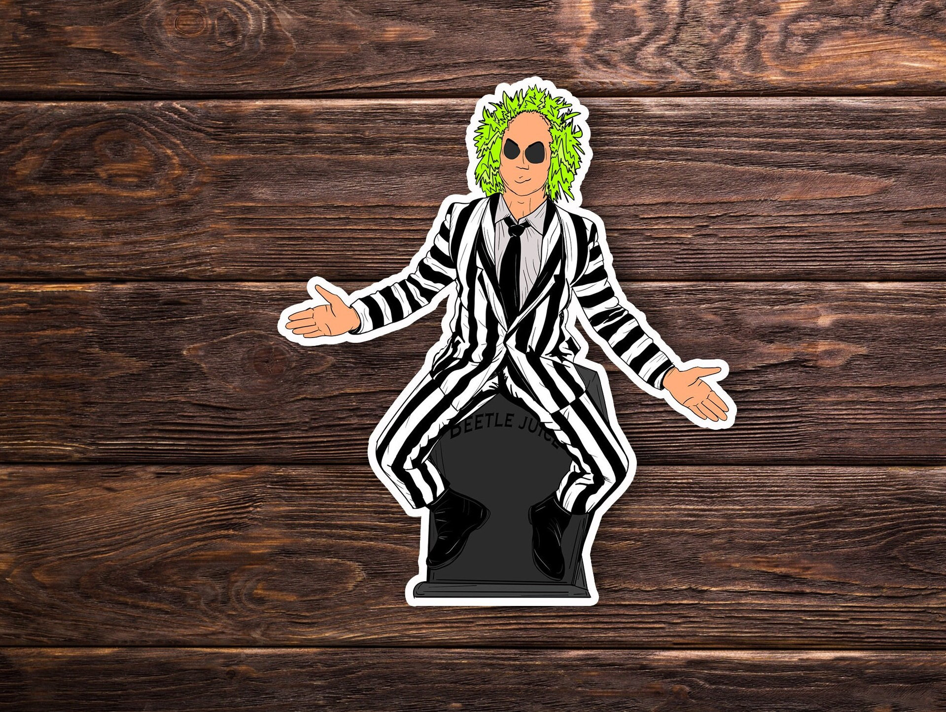 Beetlejuice Pegatina O Imán - Dibujado a mano - Halloween - Calcomanía de botella de agua de hidroflask portátil - Regalo lindo - Cultura pop