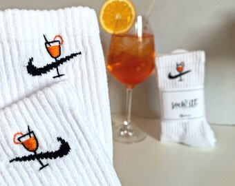 Hand embroidered Nike Crew Socks, Aperol Spritz, Fruit, Customized Gift, Personalized, Summer, Birthday, Cute, Gift Idea, cocktail, party