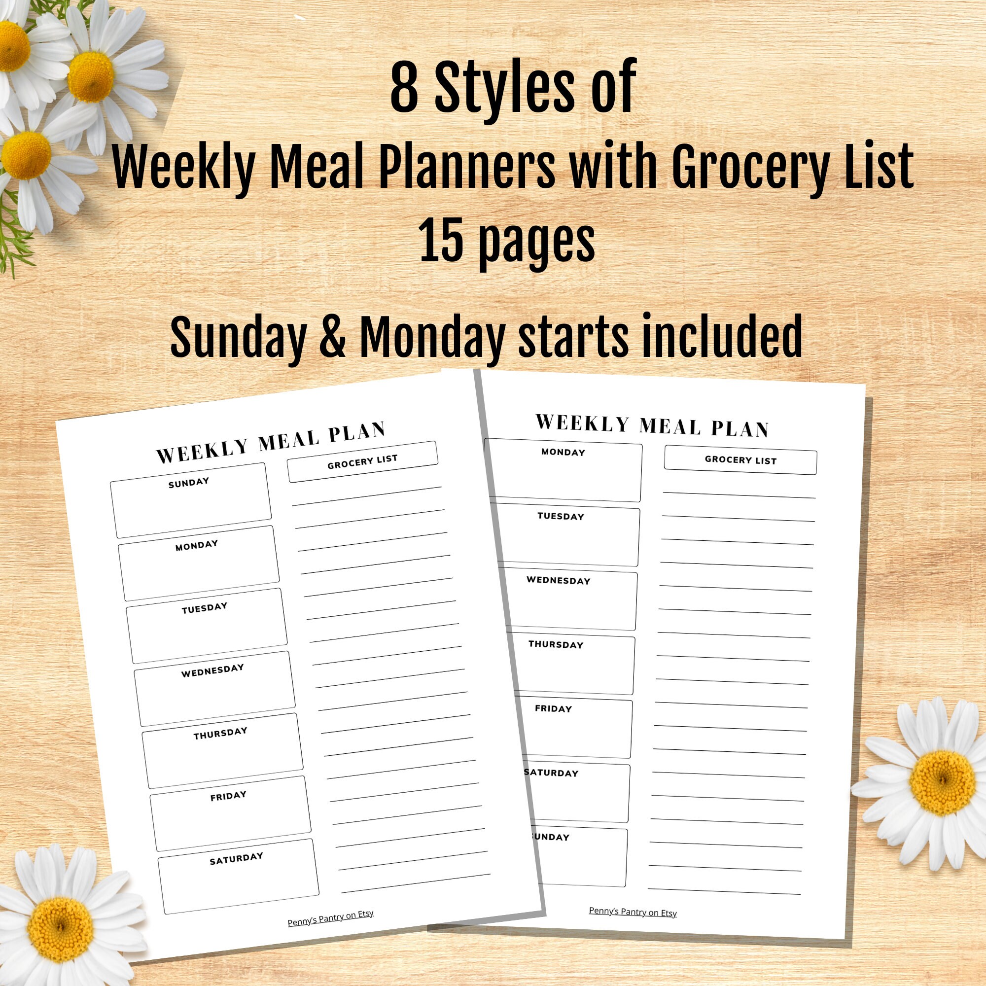 Printable Weekly Meal Planner: 8 Styles With Grocery List (letter/a4/a5 ...