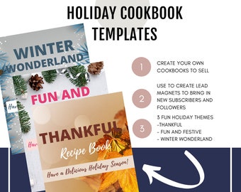 Holiday Cookbook Template (WINTER WONDERLAND) | Recipe Book Template | Editable Canva eBook | Meal Planner | Recipe Page Workbook