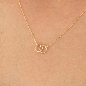 14k Solid Gold Interwined Circles Neclace for Women | Link Pendant Necklace | 2 Rings Interlocking Circles Dainty Jewelry | Gift for Her