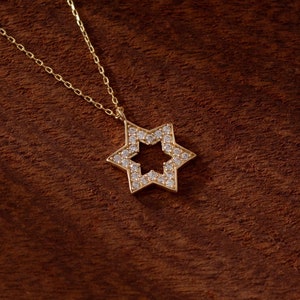 14k Solid Gold Star of David Necklace | CZ Magen David Charm Pendant | Jewish Star Jewelry for Women | Religious Jewelry | Gift for Her