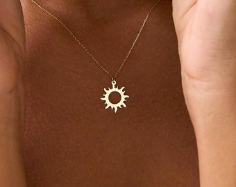 14k Solid Gold Sun Neclace for Women | Sun Pendant Charm | Dainty Minimalist Sunshine Jewelry
