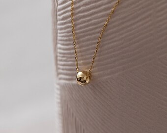 Ball Beaded Necklace in 14k Solid Gold | Dainty Polished Gold Ball Pendant for Women | Love Charm Jewelry for Her | Gift for Her