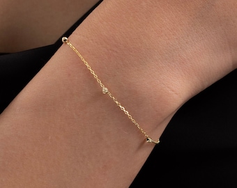 Bead Station-armband in 14K goud voor dames | Minimalistische sierlijke sieraden | Stationsarmband | Cadeau voor haar | Valentijnsdag cadeau