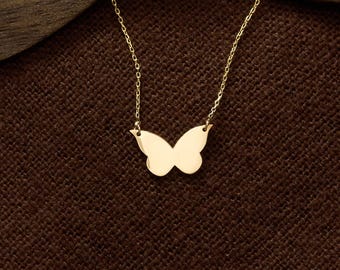 14k Solid Gold Butterfly Neclace for Women | Mini Butterfly Pendant | Dainty Minimalist Jewelry